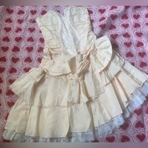 vintage zum zum peach cream dress with assymetrical lace hem strapless prom